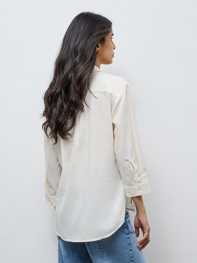 Utsa Cream Floral Embroidered Cotton Tunic