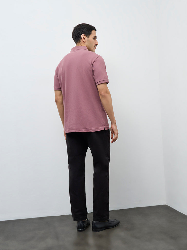 WES Casuals Black Relaxed-Fit Mid-Rise Cotton-Blend Trousers