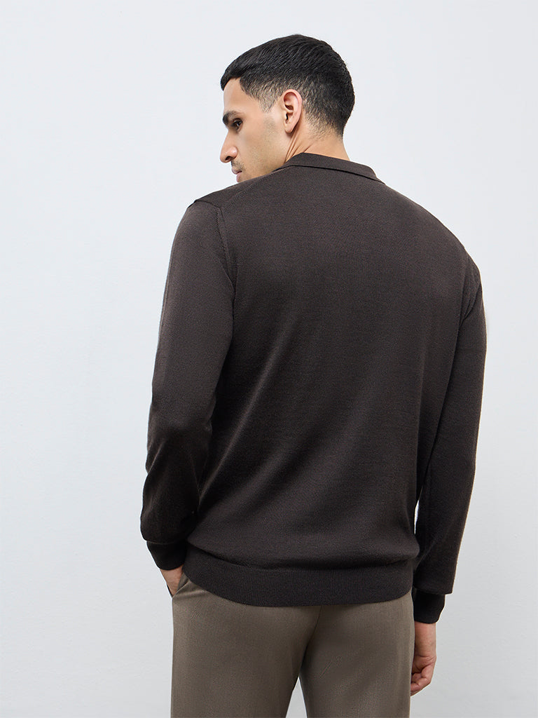 WES Formals Dark Brown Relaxed-Fit Quarter-Zip Sweater