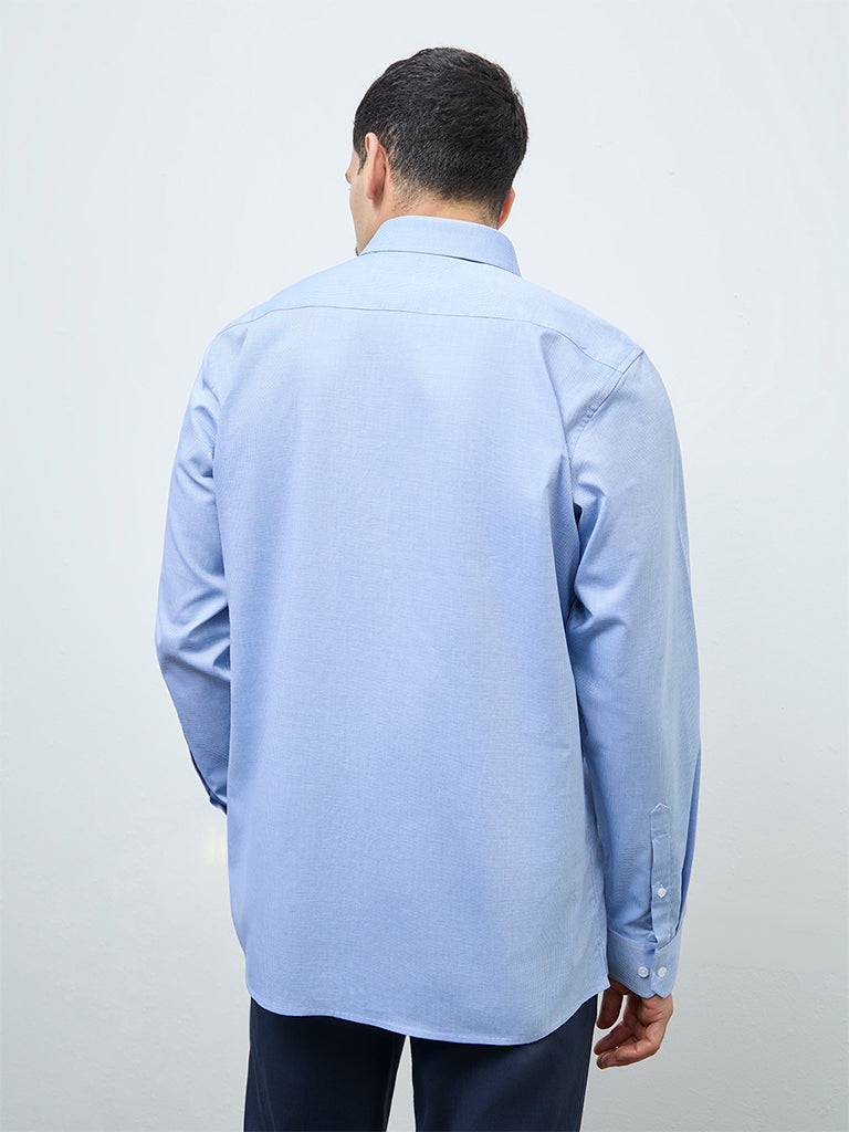 WES Formals Blue Solid Slim-Fit Cotton Shirt