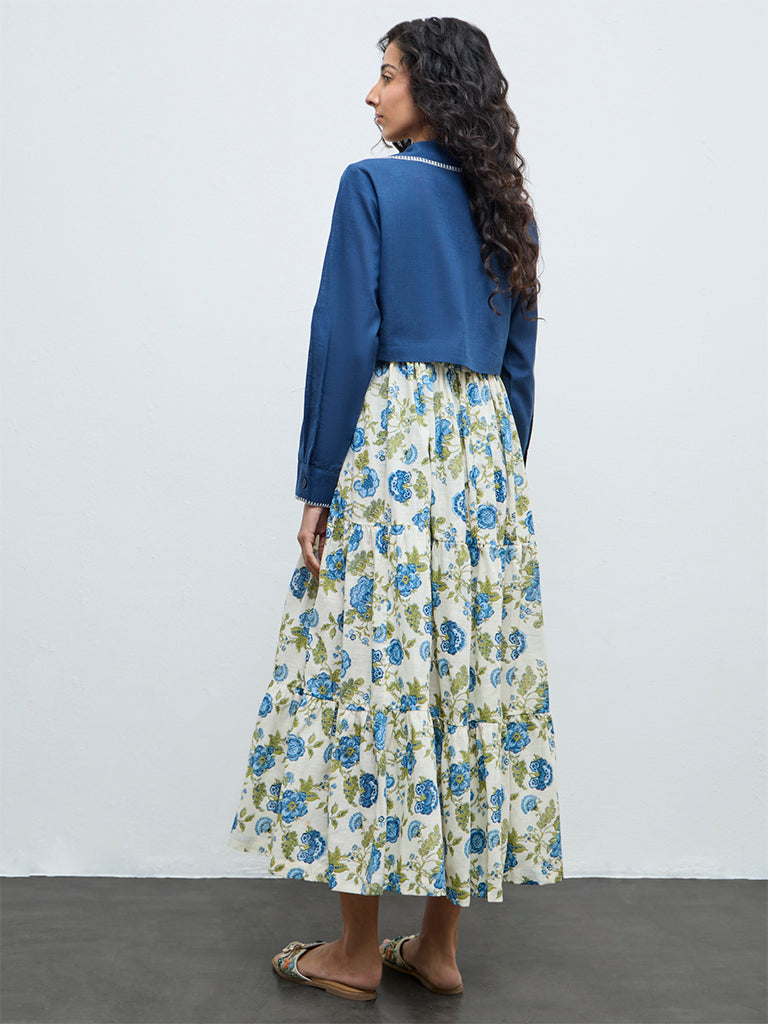 Bombay Paisley Blue Floral Cotton Tiered Dress with Jacket