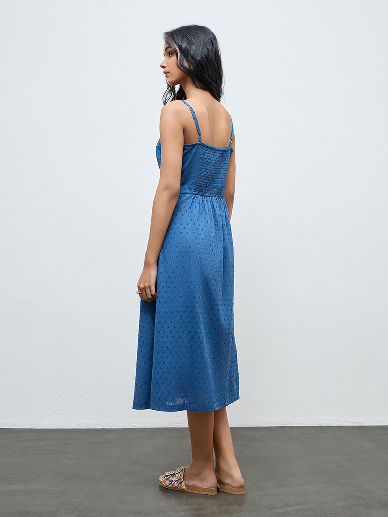 Bombay Paisley Indigo Embroidered Cotton A-Line Dress