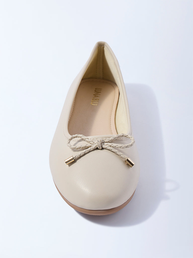 LUNA BLU Ivory Bow-Detailed Ballerinas