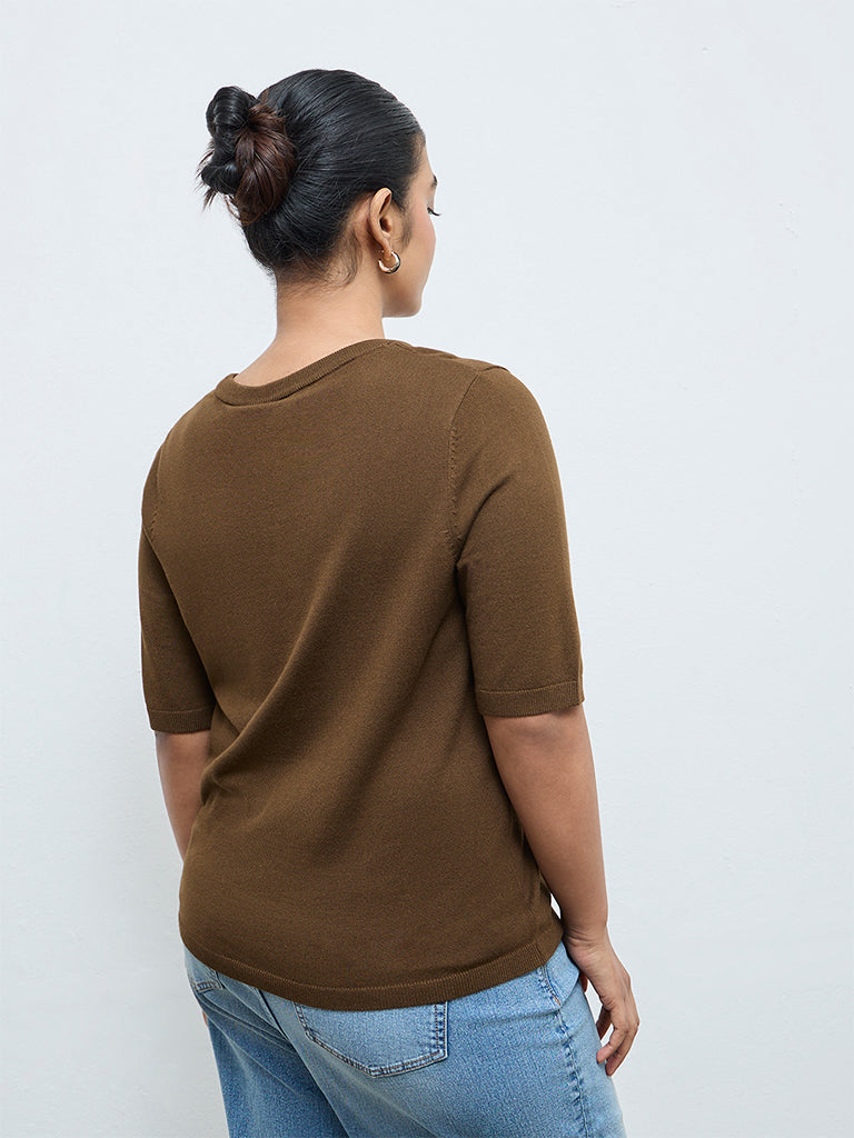 Gia Dark Olive Knit-Textured Sweater