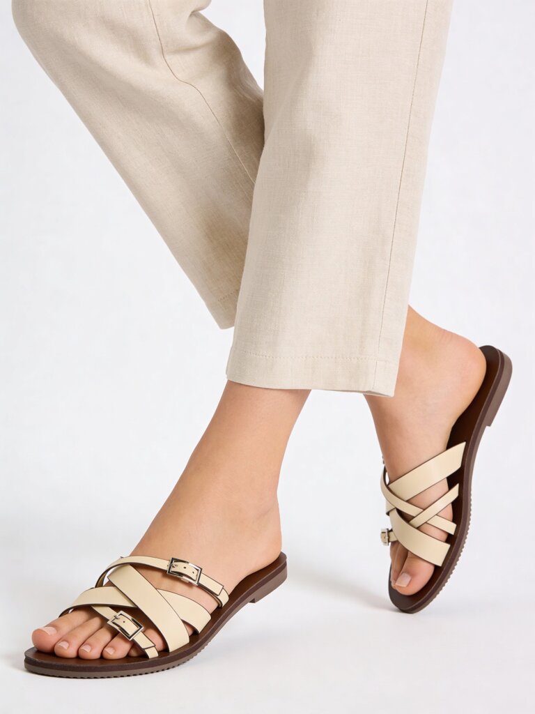 LUNA BLU Ivory Multi-Strap Buckle-Detailed Sandals