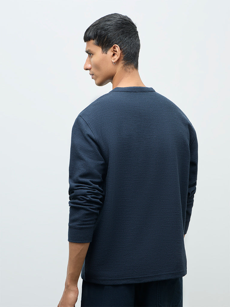 ETA Navy Criss-Cross Relaxed-Fit Cotton-Blend T-Shirt