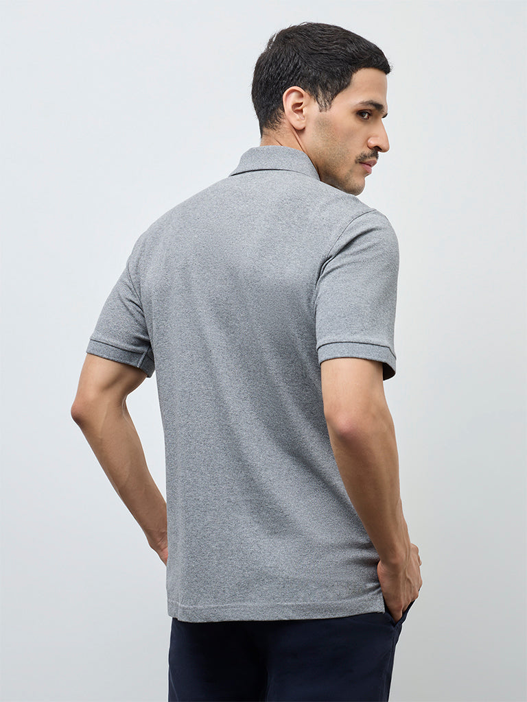 WES Casuals Grey Relaxed-Fit Cotton-Blend Polo T-Shirt