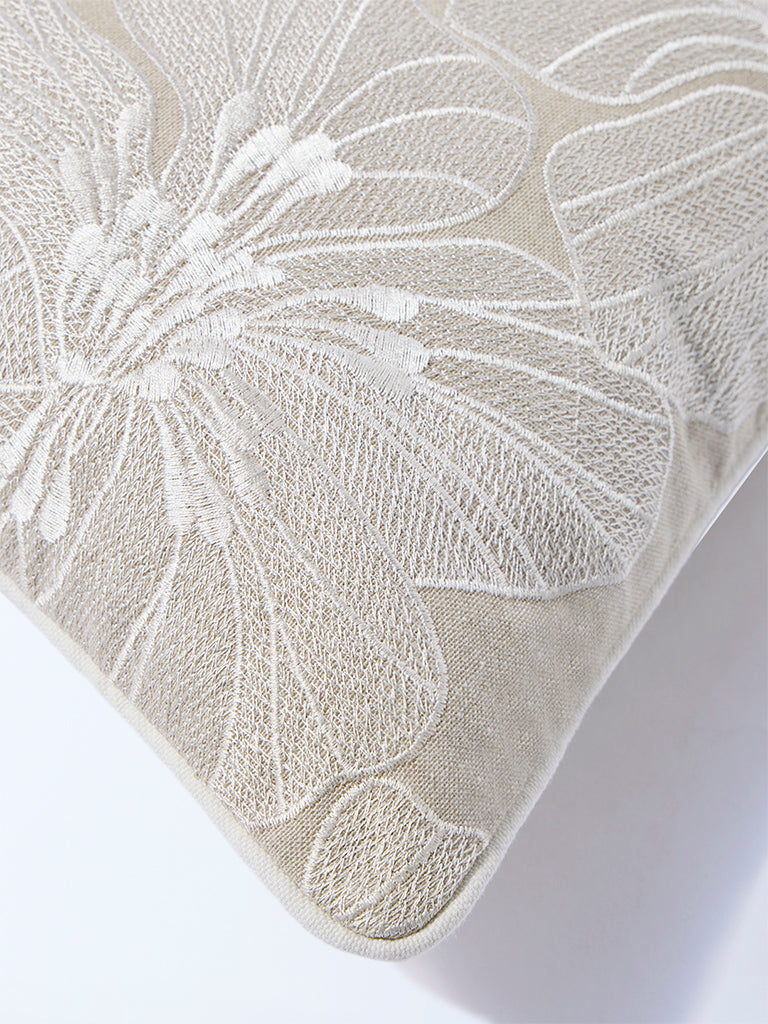 Westside Home Beige Floral Embroidered Cushion Cover