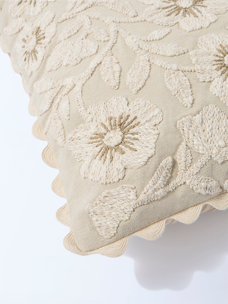 Westside Home Beige Dori Floral Embroidered Cushion Cover