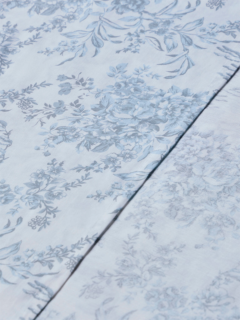 Westside Home Dusty Blue Floral Design King Bed Sheet Set