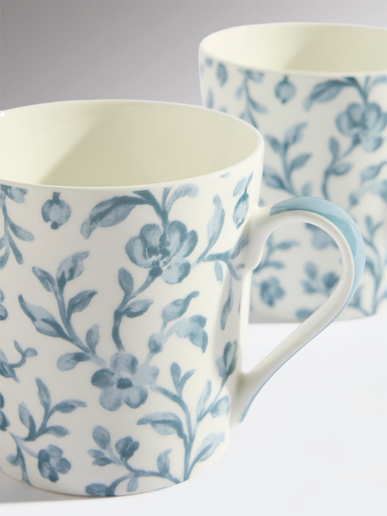 Westside Home Blue Floral Pattern Devonia Mugs (Set of 2)
