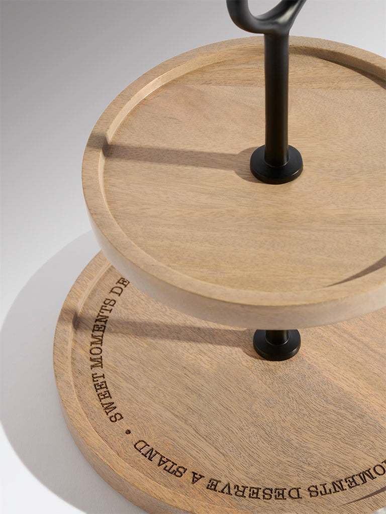 Westside Home Brown Two-Tiered Wooden Cake Stand