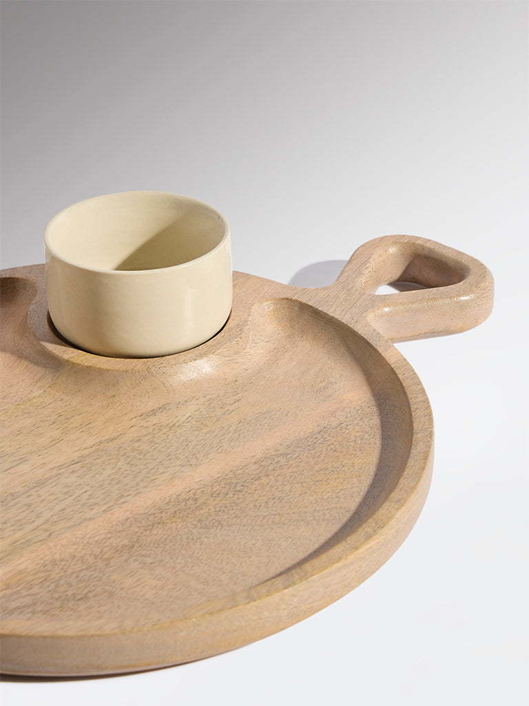 Westside Home Beige Wooden Chip and Dip with Bowl
