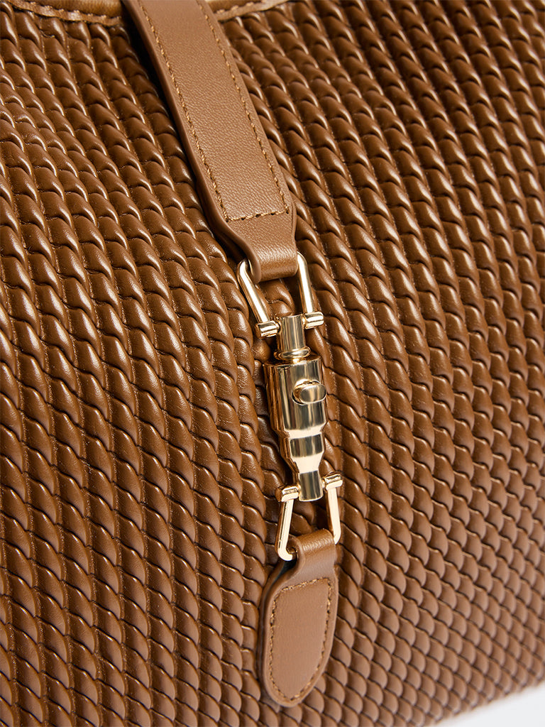 Westside Brown Woven-Textured Hobo Bag