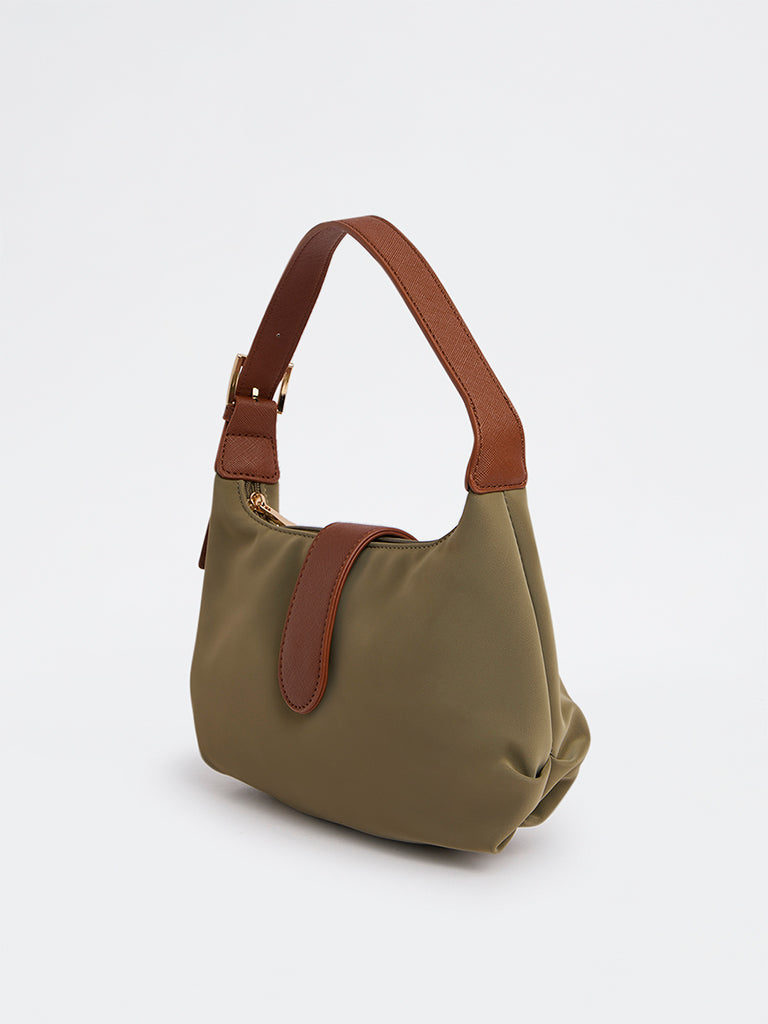 Westside Olive Flap-Detailed Shoulder Bag