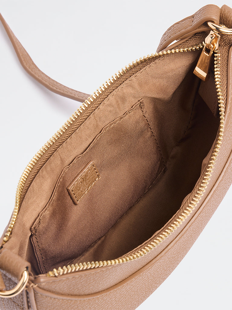 Westside Brown Textured Crescent Sling Bag