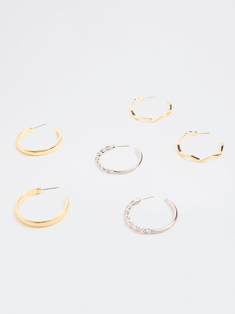 Westside Accessories Gold and Silver Dual-Tone Hoop Earrings (Pack of 3)