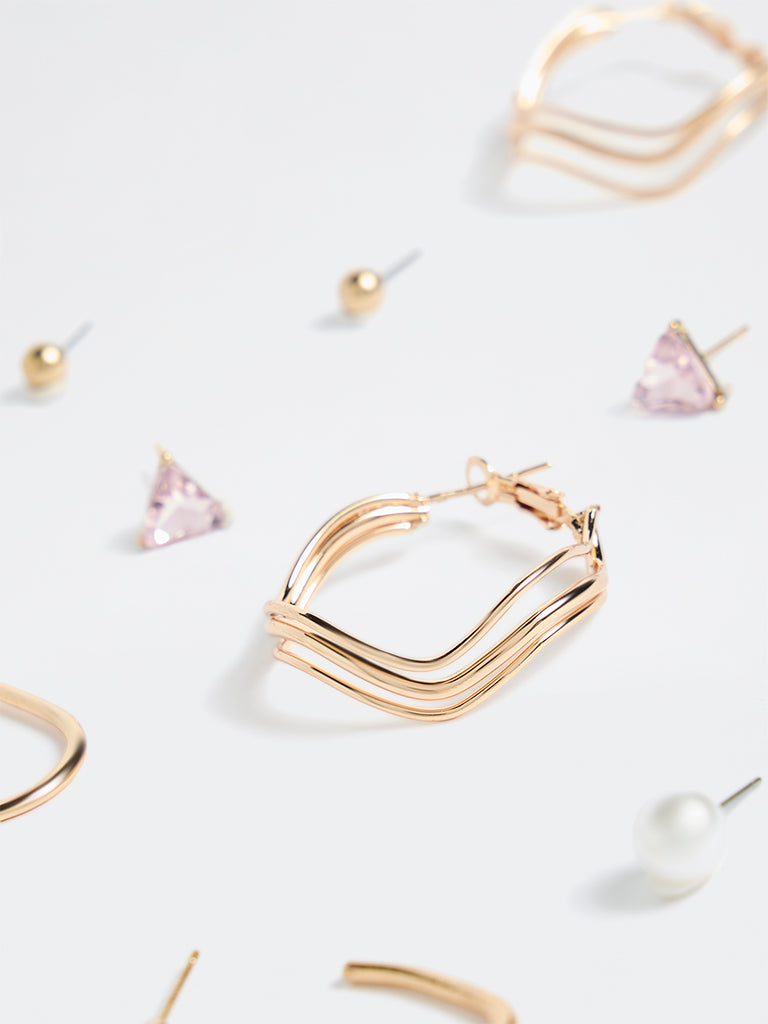 Westside Accessories Gold Trendy Hoop Earrings - Pack of 6