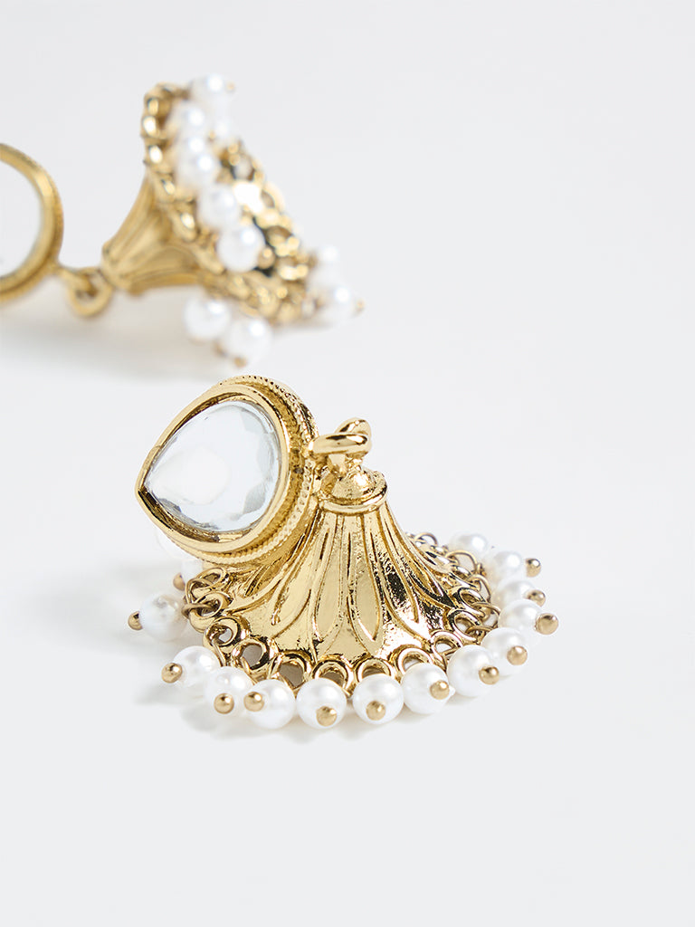 Westside Accessories Gold Stone and Pearl Jhumka Earrings