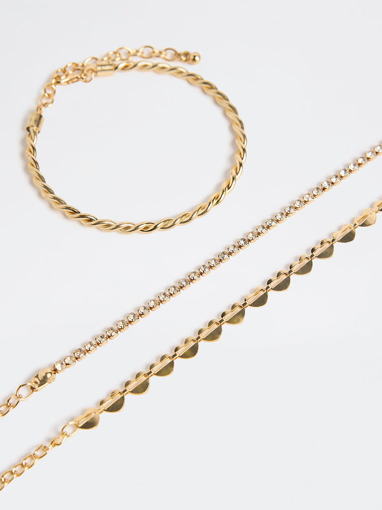 Westside Accessories Gold Heart Chain Bracelets - Pack of 3
