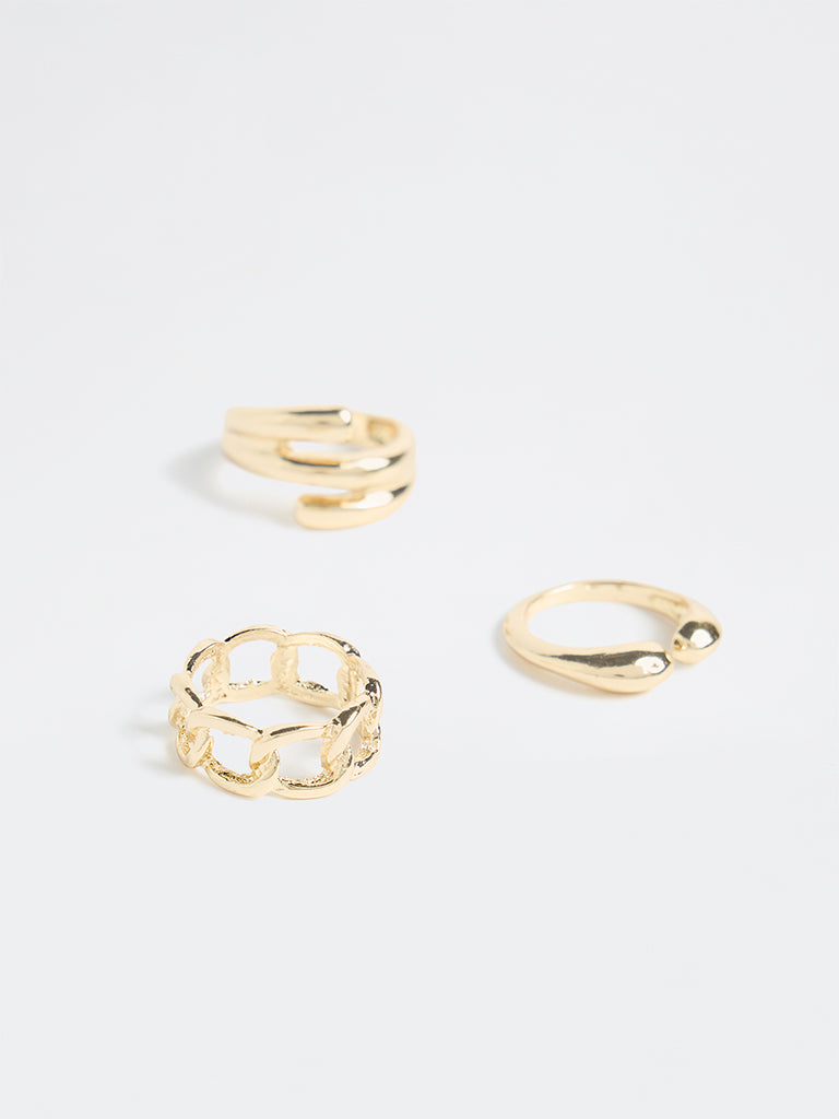 Westside Accessories Gold Hammered Rings - Pack of 3