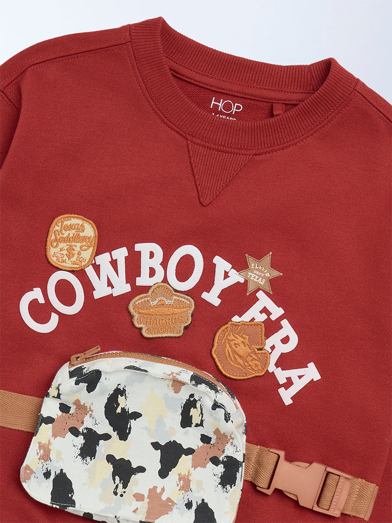 HOP Kids Boys Rust Pouch Detailed Cotton-Blend Sweatshirt