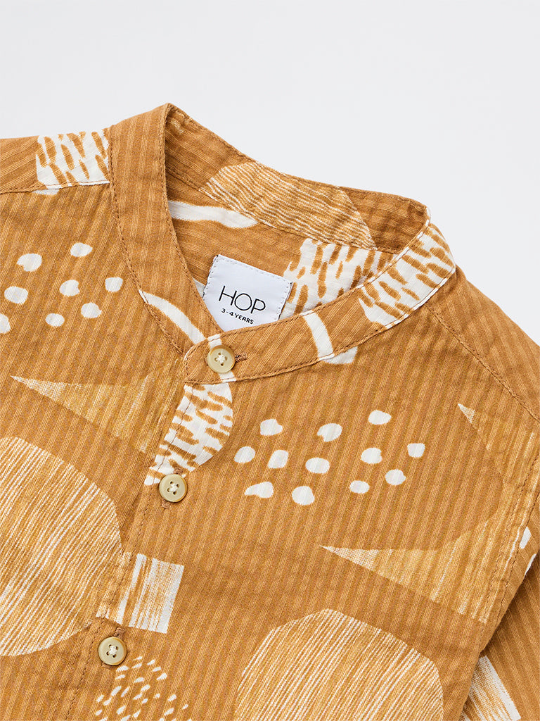 HOP Kids Boys Mustard Printed Cotton Shirt