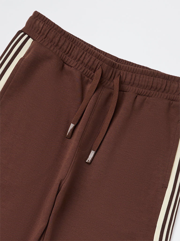 Boys Brown Striped Mid-Rise Cotton-Blend Track Pants