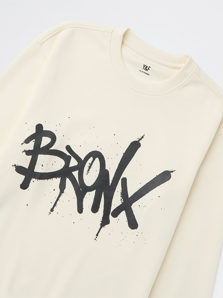 Boys Off-White Text Printed Cotton-Blend Sweatshirt