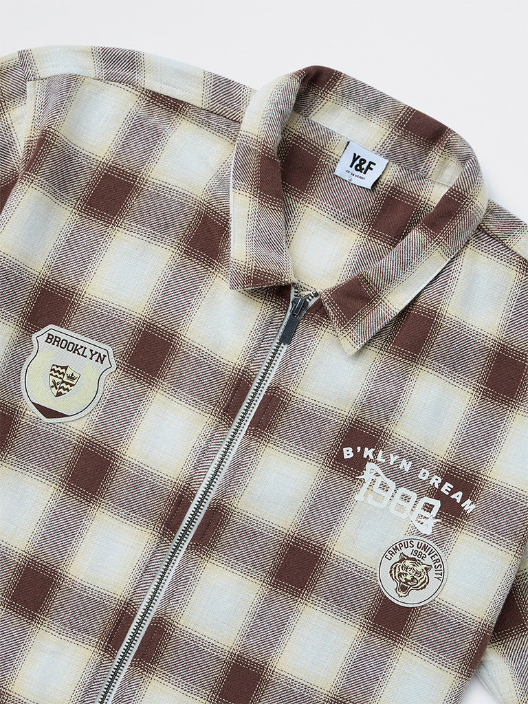 Boys Brown Checkered Cotton Shirt