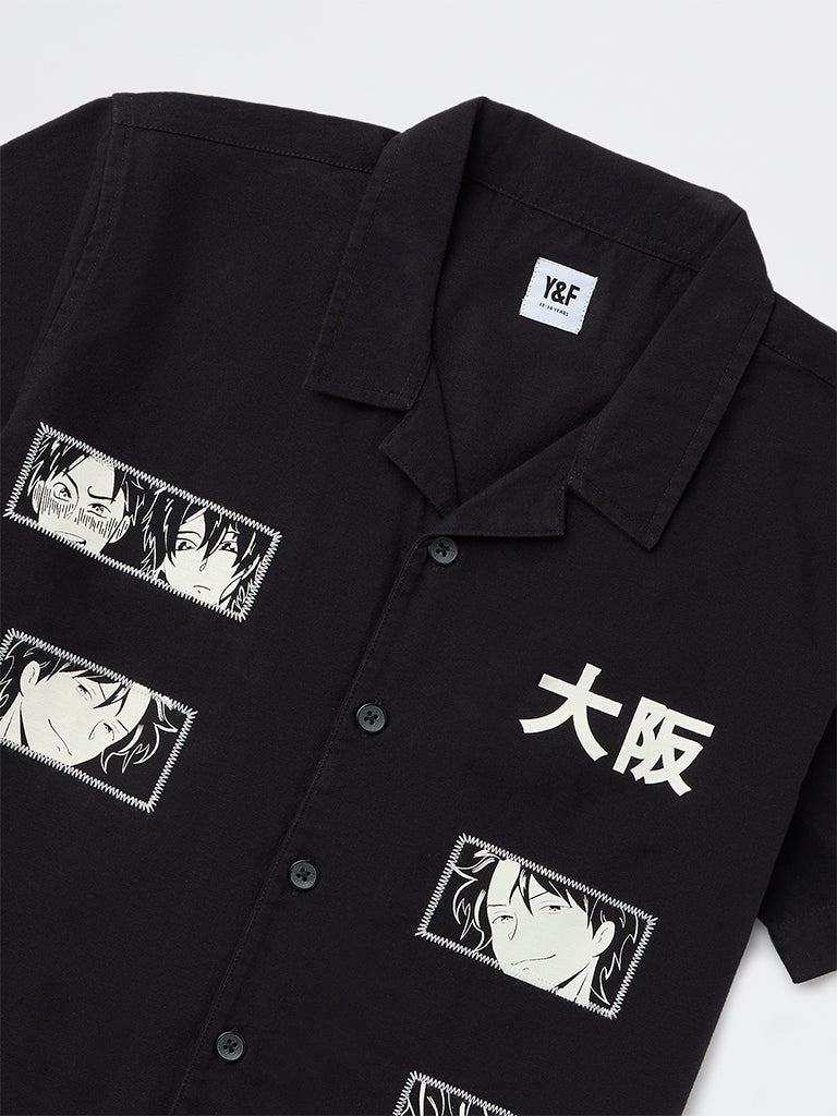 Boys Black Printed Cotton Shirt