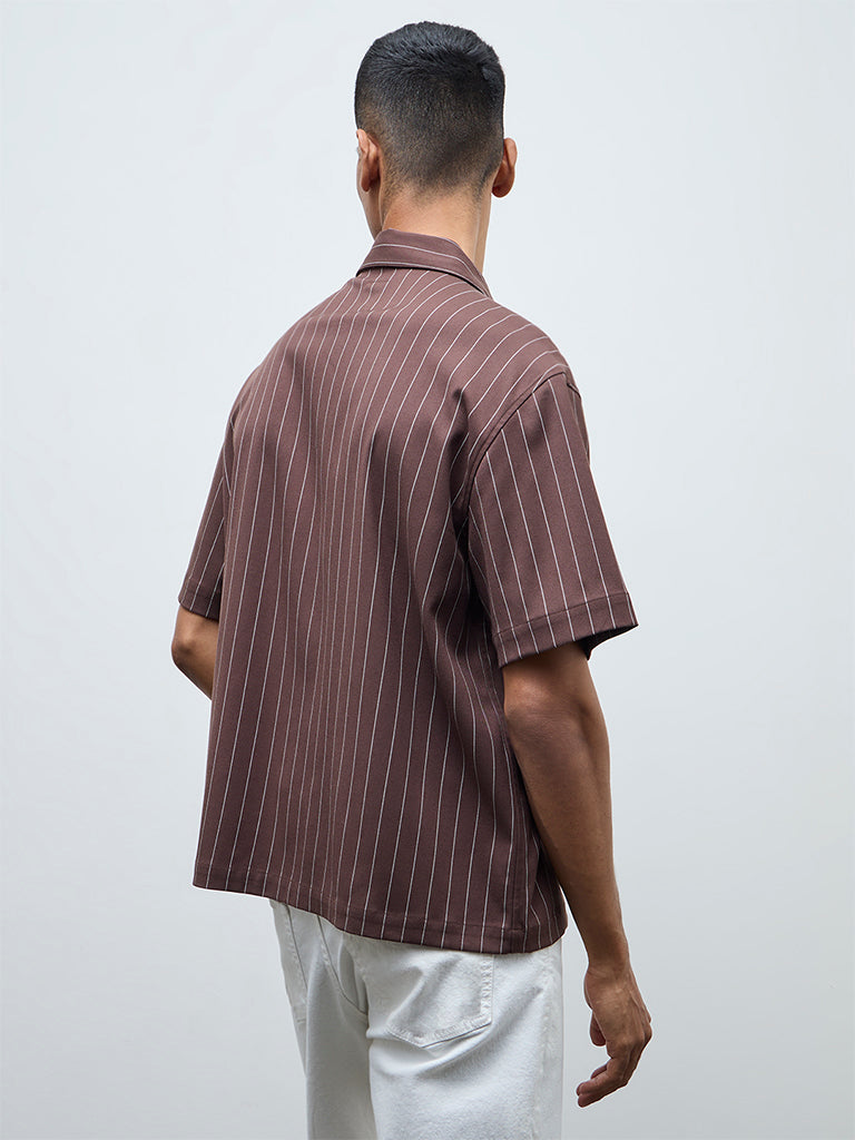 Nuon Brown Striped Relaxed-Fit Shirt