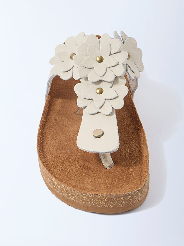 LUNA BLU Ivory Floral Thong-Strap Leather Sandals