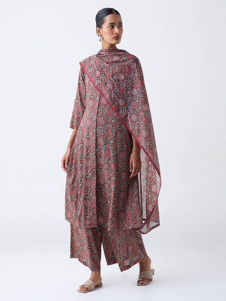 Zuba Maroon Ajrakh Printed Stole