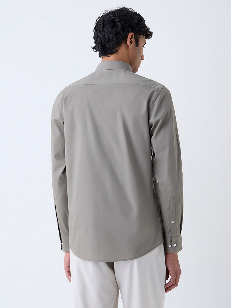 WES Formals Olive Slim-Fit Cotton-Blend Shirt