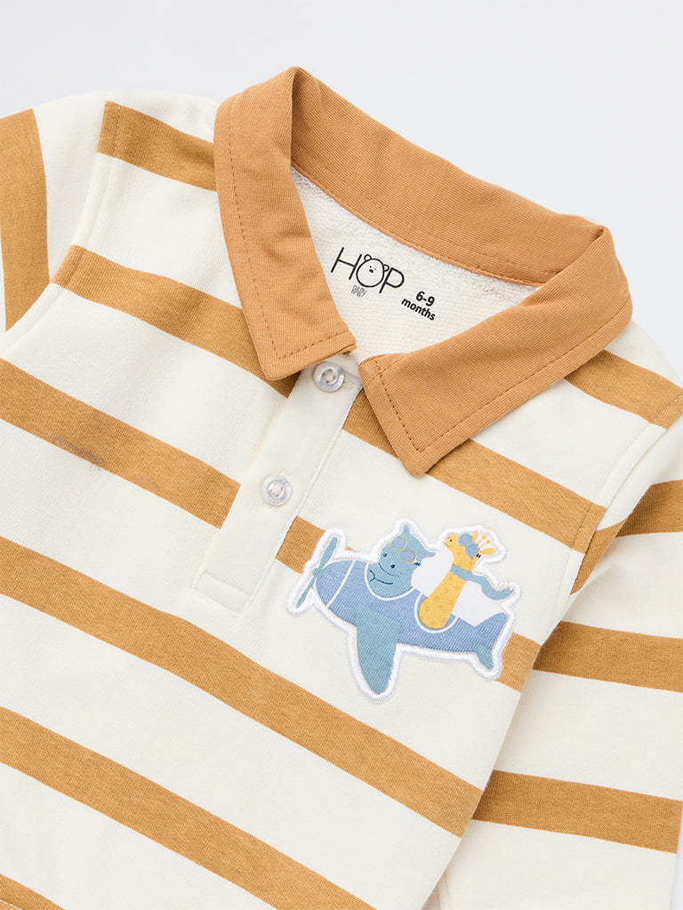 HOP Baby Boys White Striped Cotton-Blend Sweatshirt