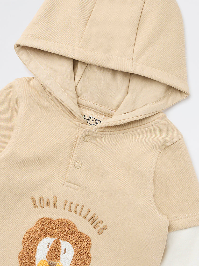 HOP Baby Boys Beige Embroidered Cotton-Blend Hooded Sweatshirt