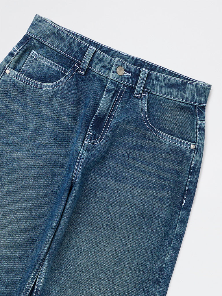 Boys Dark Blue Relaxed-Fit Mid-Rise Jeans