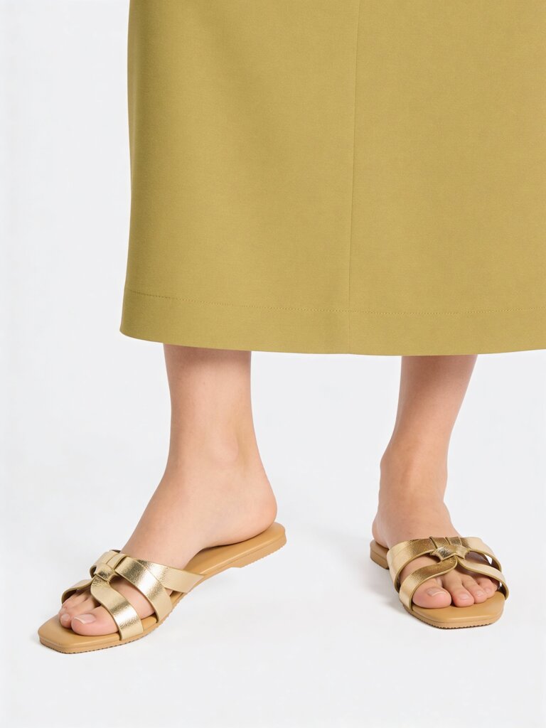 LUNA BLU Gold Interwoven Strap Slides
