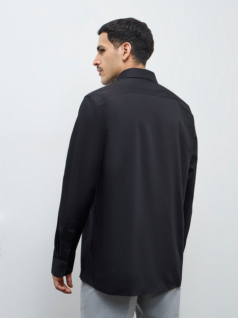 WES Formals Black Solid Relaxed-Fit Cotton Shirt