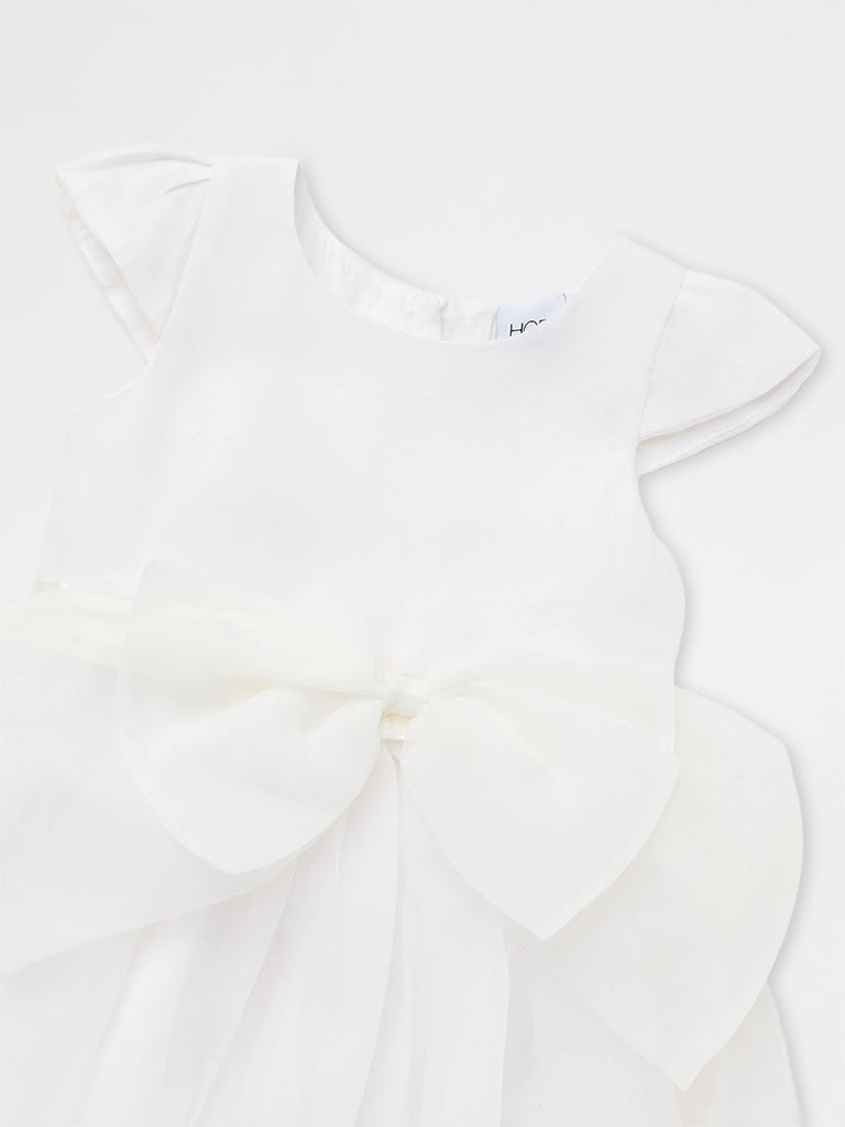 HOP Kids Girls White Bow-Detail Fit and Flare Dress