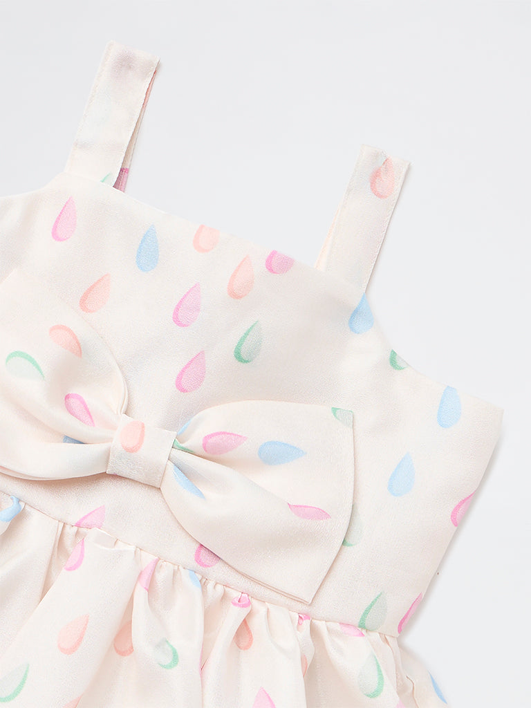 HOP Baby Girls White Printed Fit-and-Flare Dress