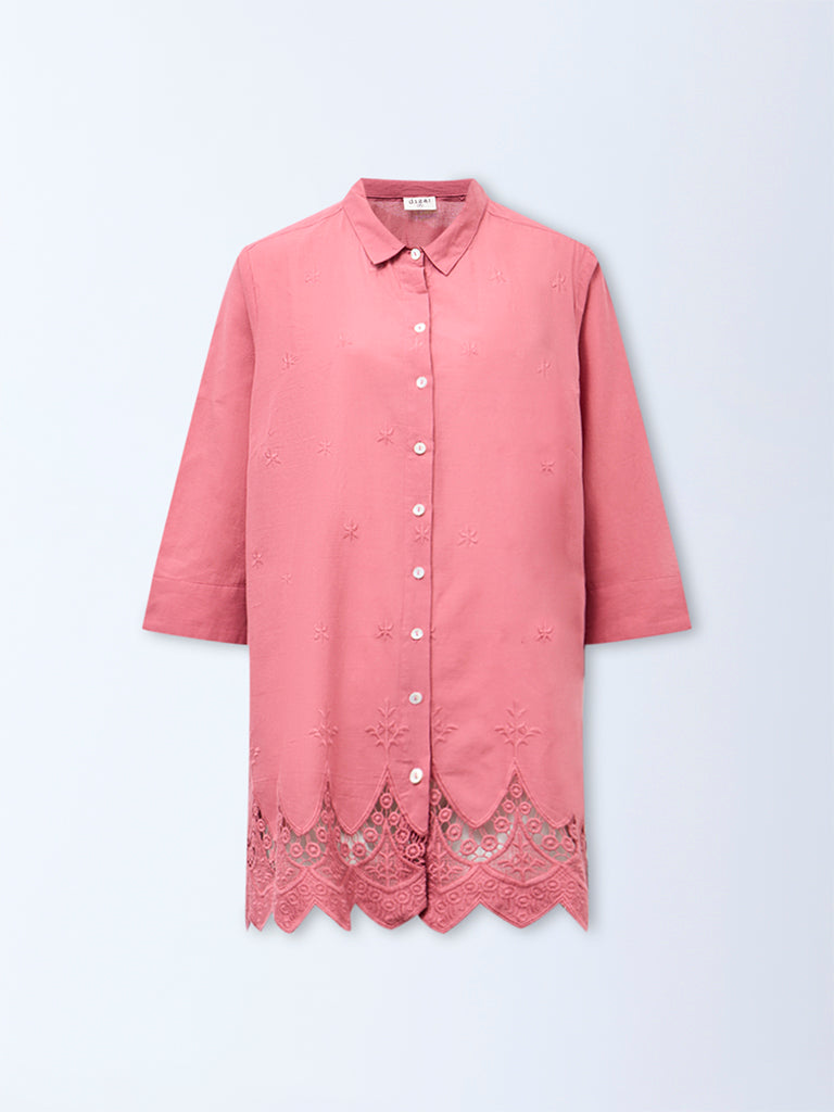 Diza Dusty Pink Embroidered Cotton Tunic