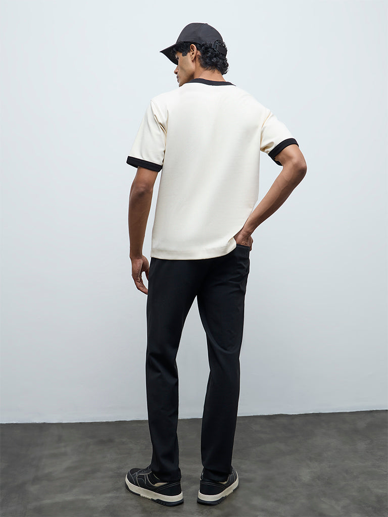 Nuoflexx Black Pipeline-Detail Relaxed-Fit Mid-Rise Pants