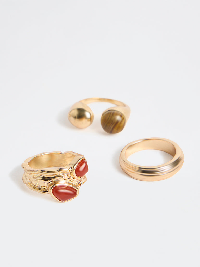 Westside Accessories Gold Resin Statement Rings - Pack of 3