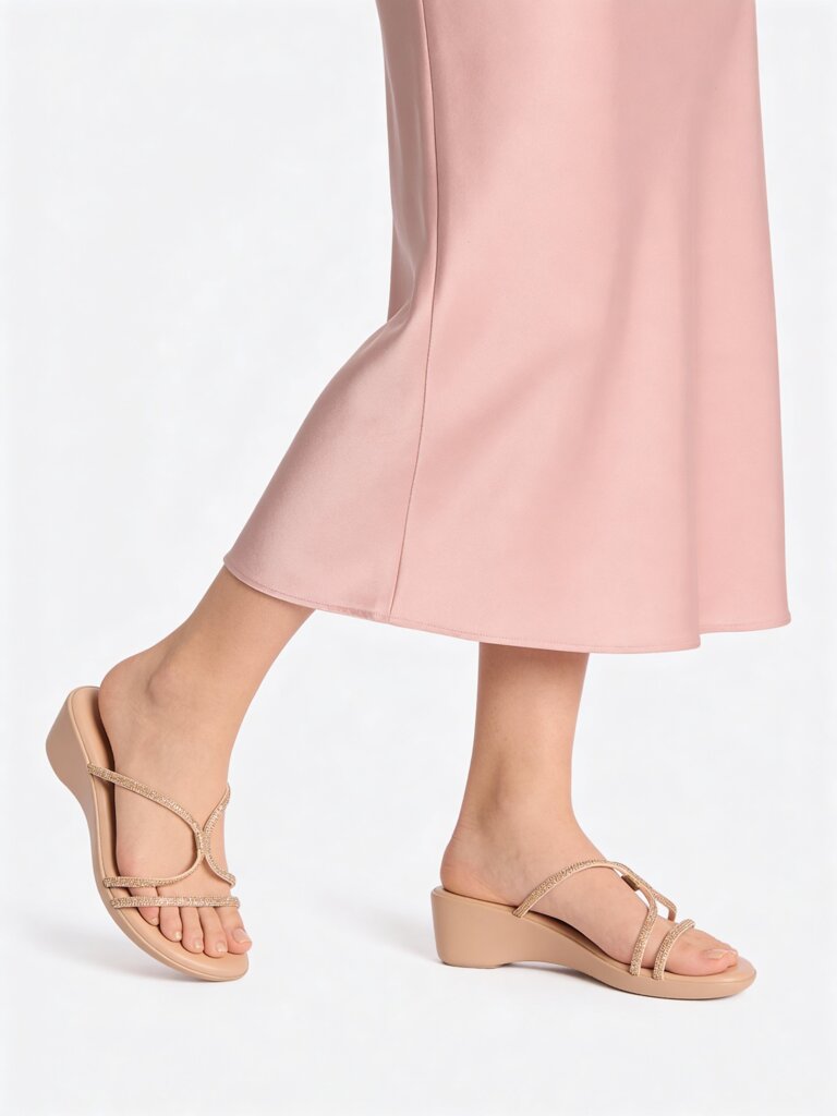 LUNA BLU Rose Gold Crystal-Detailed Wedge Sandals
