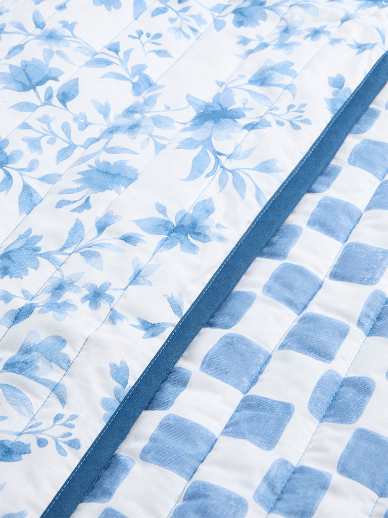 Westside Home Blue Printed Reversible Queen Bed Comforter