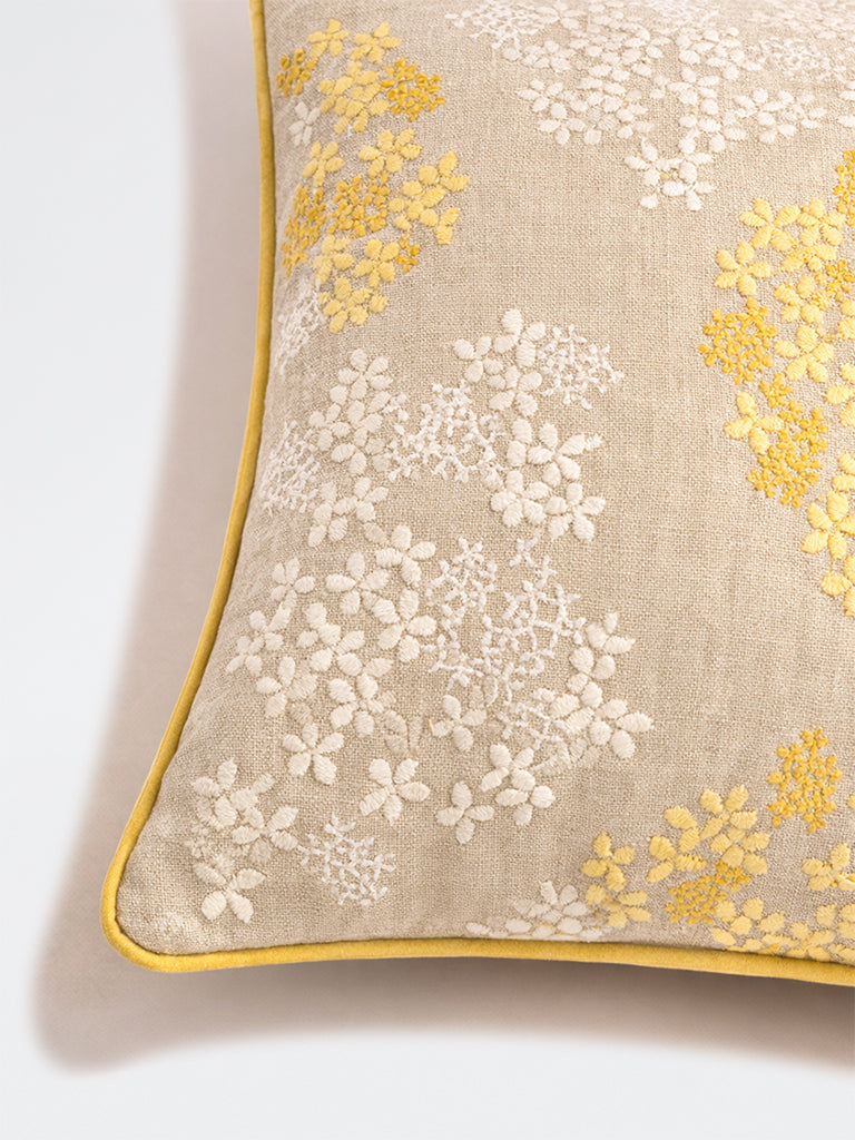 Westside Home Beige Floral Embroidered Cushion Cover