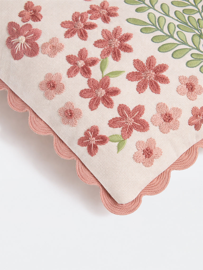 Westside Home Pink Floral Embroidered Cushion Cover