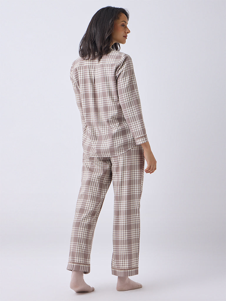 Wunderlove Dusty Brown Cotton-Blend Shirt and Pyjamas Set